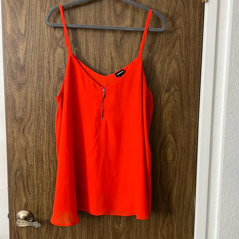 Red Zip up V-Neck Camisole